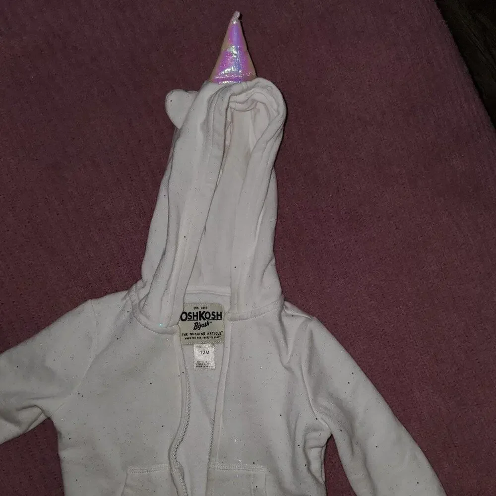 Oshkosh White Unicorn Glitter Hoodie for Baby Girl 12 Months